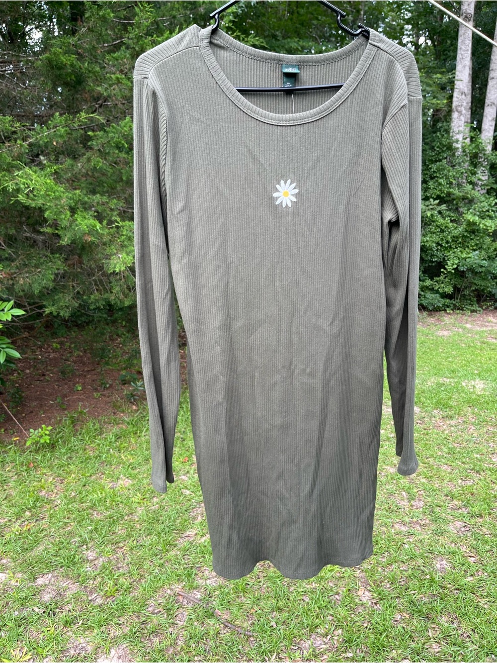 wild fable Olive Long-Sleeve Ribbed Mini Dress with Daisy